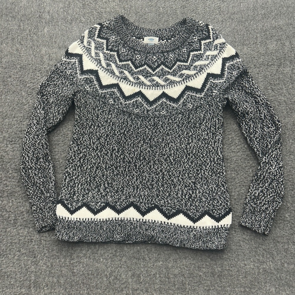 Old Navy Fair Isle Sweater Black White Womens L Large Holiday